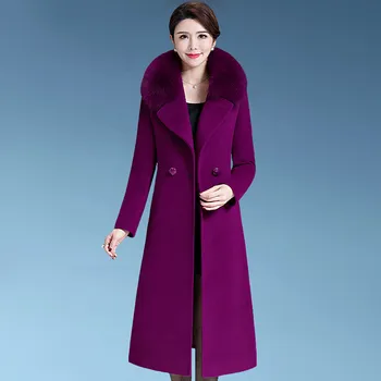 M-5XL Kadın Yün Karışımları Ceket Sonbahar Kış 2022 Moda Anne Tilki Kürk Yaka Kalınlaşmak Yün Ceket Uzun Kabanlar Tops Kadın