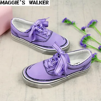 Maggie bayan Yürüteç Kadın Moda Şeker renkli Kanvas rahat ayakkabılar Mor Vintage Bağlama Platformu Açık rahat ayakkabılar Boyutu 35-40