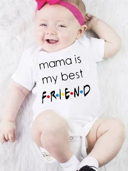 Mama Benim En İyi Arkadaşım Baskı Bebek Tulum Toddler Kız Erkek Giysileri Ropa Yaz Kısa Kollu Bodysuits Komik Bebek Duş Hediyeler