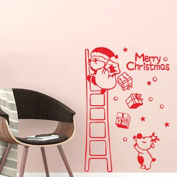 MAMALOOK Tırmanma Noel Baba Merry Christmas Duvar Sticker / Kırmızı, beyaz, siyah, vitrin, pencere kapı arka plan, noel, yeni