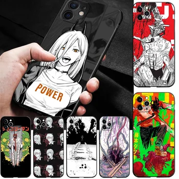 Manga Testere Adam Pochita İphone Kılıfı iPhone 14 11 13 12 Pro Max XS XR X 8 7 Artı Apple Funda Siyah Telefon Kapak Coque