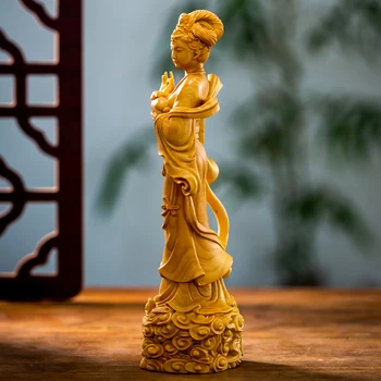 Masif ahşap Peri Chang'e Şekil heykeli，Geleneksel el oyma ，mitoloji şekil，Ev salon yatak odası dekorasyon süsler