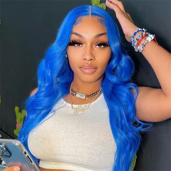Mavi Vücut 613 Renkli 13x6 Şeffaf sırma ön peruk insan saçı peruk Kadınlar Için Brezilyalı Remy Saç Tutkalsız Tam Dantel Peruk