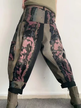 Max LuLu Bayan Gotik Baskı Tasarım Gevşek Denim Pantolon 2022 Bahar İngiliz Tarzı Rahat Elastik günlük kot Punk harem pantolon