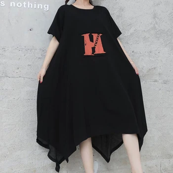 Max LuLu Yaz Sokak Stili 2021 Yeni Kadın Kat Siyah Vestidos Bayanlar Mektubu Baskılı Elbiseler Kadın Rahat uzun elbise Büyük Boy