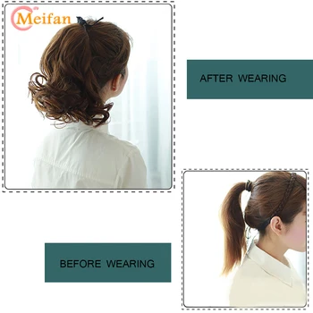 MEIFAN Sentetik Kısa Dalga At Kuyruğu Kadınlar için İpli Bağlı Saç Kuyruk klipsli postiş Doğal Sahte saç parçaları