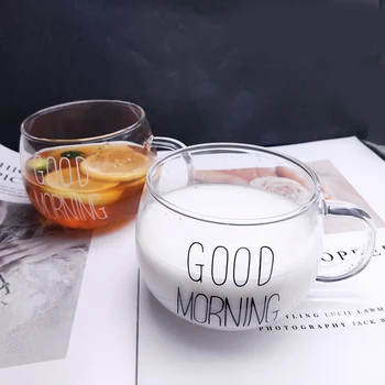 Mektup Baskılı Şeffaf Yaratıcı Cam Kahve Çay kupa Kolu Drinkware İçecekler Tatlı Kahvaltı süt kupası Cam Kupalar кручки
