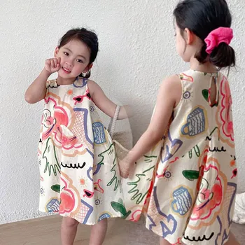 Melario Kız Elbise Kıyafetler Yaz Çocuk Elbise Küçük Taze Yeni Moda Prenses Elbise Çocuk Baskı Sevimli Yelek Etek Vestidos