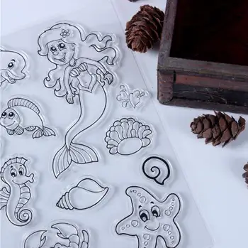 Mermaid Deniz Hayvanları Şeffaf Silikon Şeffaf Damga Mühür Scrapbooking DIY için Fotoğraf Albümü Dekor Kabartma Klasör Şablonu
