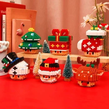 Merry Christmas Noel Baba Kardan Adam Ağacı Çorap Mevcut Geyik Kafası Mini Elmas Blokları Tuğla Yapı Oyuncak Çocuklar için hiçbir Kutu