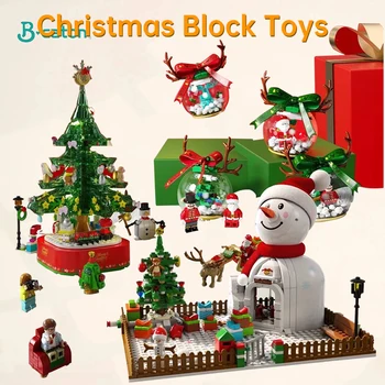 Merry Christmas oyuncak inşaat blokları Çocuklar için Renkli Noel Ağacı Dönen Müzik Kutusu noel hediyesi Erkek Kız Dekor için