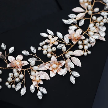 Miallo Çiçek Yaprak İnci Kafa Bandı Kadınlar için Gelin Düğün saç aksesuarları Kristal saç takı Gelin Başlığı Nedime Hediye