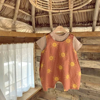 MILANCEL Bebek Romper Sevimli Güneş Baskı Erkek Romper kısa kollu tişört Rahat Bebek Kıyafetleri