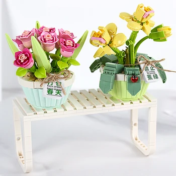 Mini Bonsai Çiçekler Bitkiler Yapı Taşı DIY Yeşil Bitki Buket Saksı Ev Dekorasyon çocuk oyuncakları Kızlar İçin Noel Hediyeleri