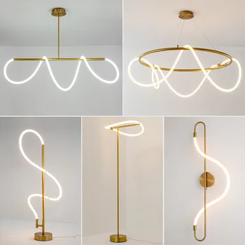Minimalist Altın LED kolye ışık İskandinav tasarımcı Yaratıcı Uzun asılı Lamba restoran menü şarj istasyonu Yemek Bar ofis Deco