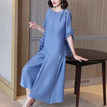 Miyake issey Miyake Pilili Takım Elbise Kadın Hafif Zarif ve Şık Tasarım Duygusu Niş Yaz Yeni Gevşek Artı Boyutu Rahat İki Parçalı Takım Elbise 2022