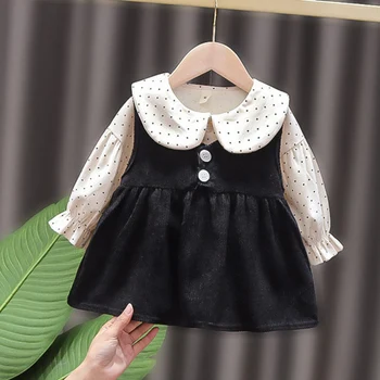 Mizah Ayı Bebek Kız Giysileri Set Yeni Sonbahar Uzun Kollu Bebek Yaka Nokta Gömlek + Kolsuz Elbise 2 adet Yürüyor Bebek Giysileri