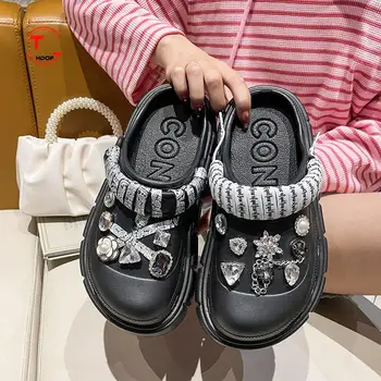 Mo Dou Moda Takılar takunya ayakkabı Açık Kadın Terlik Kalın Taban Yüksek Kaliteli Yaz Sandalet Kızlar İçin Sokak Ayakkabı Kaymaz