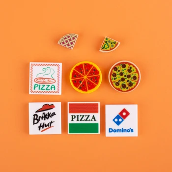 MOC Gıda Pizza Parçaları Yapı Taşları Mini Çikolata Aperatif Kek Aksesuarları Tatlı Baskı Fayans Şehir DIY Tuğla Oyuncaklar Çocuk