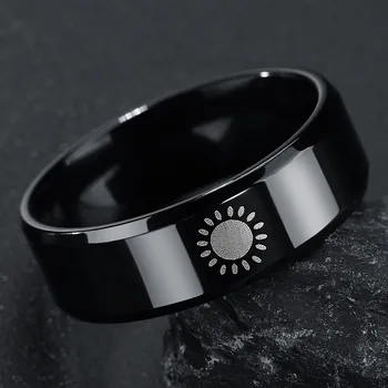 Moda 8mm Titanyum Çelik Ay Ve Güneş söz yüzüğü Düğün Band Kadınlar / Erkekler İçin Siyah Çift Yüzük düğün takısı