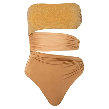 Moda Altın Straplez Cut-out Bikini Seksi Tek parça Mayo Yaz Beachwear Tasarımcı kadın bikini takımı Lüks Ince