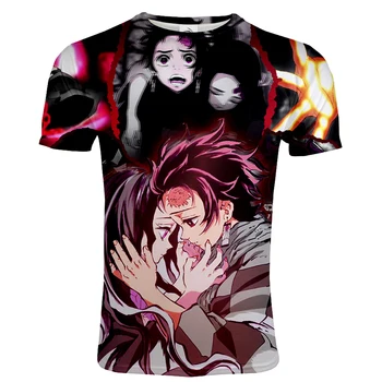 Moda Anime T-shirt Erkek / Kadın iblis avcısı Kimetsu Hiçbir Yaiba 3D baskılı tişört Casual Tees