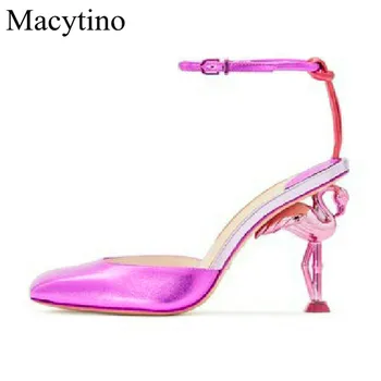 Moda Benzersiz Flamingo Garip yüksek topuklu sandalet Kadın Örme Dar Bant Ayak Bileği Kayışı Yeni Tasarım Yaz Pist Ayakkabı Kadın