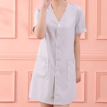 Moda Cilt Yöneticisi İş Elbiseleri Spa Üniforma Fırçalama Üniforma Beyaz Büyük Boy Salon Giysileri Kısa kollu Güzellik Üniforma Elbise