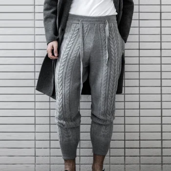 Moda Dantel-up Fermuar Küçük ayak Pantolon Erkekler İçin İpli Orta Bel Pantolon 2021 Sonbahar Rahat Erkek İnce Örme Kırpılmış pantolon