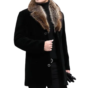 Moda Erkek Ceket 2021 Yeni Yün Ceket erkek Tek Göğüslü Orta Uzun Yün Rüzgarlık Yün Yaka Palto Erkekler Hırka Tops