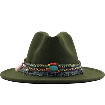 Moda Erkek Kadın Fedora Panama Şapka Toka Caz Fötr Kap Parti Geniş Ağız Yün keçe Şapka DM1014