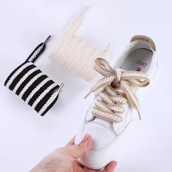 Moda Genişliği 1.5 cm Örgü halat Düz Ayakabı Buğday Kulak Örgü Danteller Sneakers Casual Tuval beyaz ayakkabı Shoestrings Halat