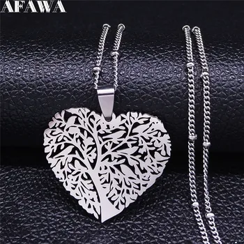 Moda Kalp Hayat Ağacı Paslanmaz Çelik Bildirimi Kolye Kadınlar için Gümüş Renk Kolye Takı collares N4205S01