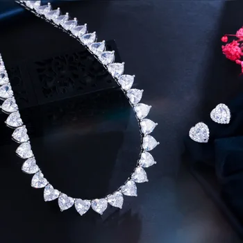 Moda Kalp Lab elmas takı seti 14K Altın Dolgulu Parti Düğün Küpe Kolye Kadınlar İçin Gelin Nişan Takı Hediye