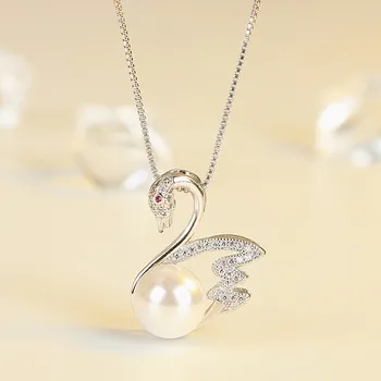 Moda kuğu inci AAA zirkon elmas taşlar kolye kolye kadınlar için beyaz altın gümüş renk gerdanlık takı bijoux hediye