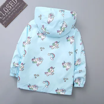 Moda Kız Ceketler Kapşonlu Kabanlar Çocuk Baskı Unicorn Rüzgarlık Giysileri 2021 Çocuk Giyim Bebek Kız Ceket Ceket