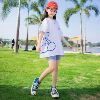 Moda Yaz Kostümleri Çocuklar için Karikatür Ayı kısa kollu tişörtler Genç Okul Kız Spor Üstleri Toddler Bebek Sevimli Tişörtleri