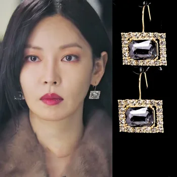 Moda yeni dikdörtgen mizaç zarif Lee Ji-ah Küpe Kore Drama Penthouse Kim So-yeon aynı stil Küpe