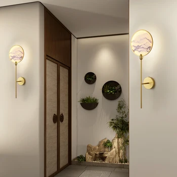 Modern Avize Çin Sanat Mürekkep Boyama LED Fuaye Yemek Odası Restoran Yuvarlak Kafa Uzun Şerit fan lambası sarkıt aydınlatma