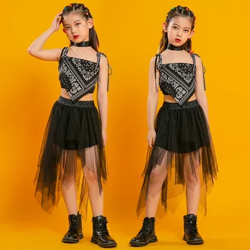 Modern Caz Sokak Dans Seti Ds Kızlar için Giysi Çocuklar Hip-Hop çocuk kıyafetleri Dans Giyim Podyum Moda Gösterisi Elbise Up