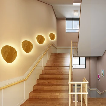 Modern LED ahşap duvar lambası kuzey avrupa özgünlük yuvarlak duvar aydınlatma kişilik başucu yatak odası merdiven duvara monte ışık