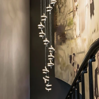 Modern led Avize aydınlatma avize oturma odası villa salonu spiral merdiven Altın krom kaplama asılı ışıklar