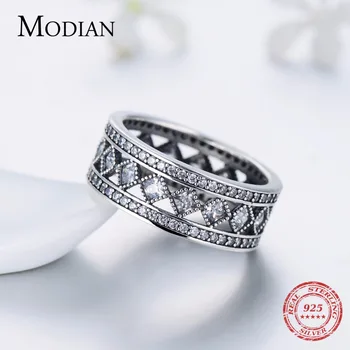 Modian Yeni Stil Klasik Gerçek 925 Ayar gümüş Kare Yüzük Moda Düğün Lüks takı Köpüklü CZ Kadınlar sevgililer hediye