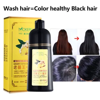 Mokeru Bitkisel Bitki 500ml Zencefil Saç Boyası Siyah Şampuan Kadınlar ve Erkekler için Hızlı Boyama Beyaz Gri Saç