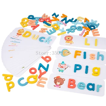 Montessori Okul Öncesi eğitici oyuncak Sight Kelimeler ahşap bloklar Alfabe ABC Bulmacalar Yazım Eşleştirme Mektup Oyunu Oyuncaklar çocuklar İçin