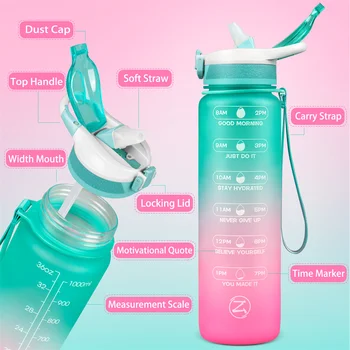 Motivasyon Su şişesi Saman ve Zaman İşaretleyici Sızdırmaz Fincan Bisiklet Su içme su ısıtıcısı Çevre Dostu spor şişesi 1 Litre