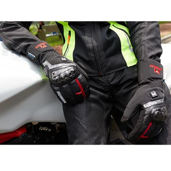 Motosiklet ısıtmalı eldiven kış su Geçirmez karbon Fiber ısıtma eldivenleri kar araci akülü ısıtma eldivenleri dokunmatik ekran