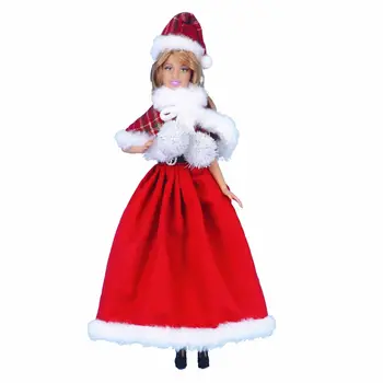 Mutlu noel hediyesi Kırmızı 1/6 oyuncak bebek giysileri Barbie Elbise Barbie Kıyafetler gece elbisesi Eşarp Şapka 11.5 