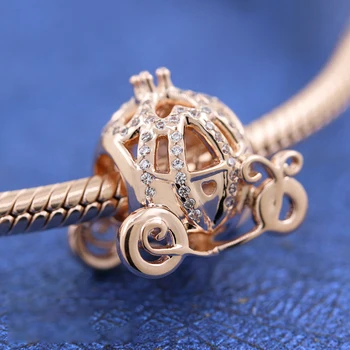Mybeboa Gerçek 925 Ayar Gümüş Boncuk Gül Altın Külkedisi Köpüklü Arabası Charm Fit Orijinal Pandora Bilezik Kadınlar Takı