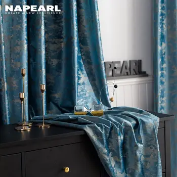 NAPEARL İskandinav basit mavi karartma perdeleri oturma yemek odası yatak odası için ışık lüks bronz doku kadife kalın perde